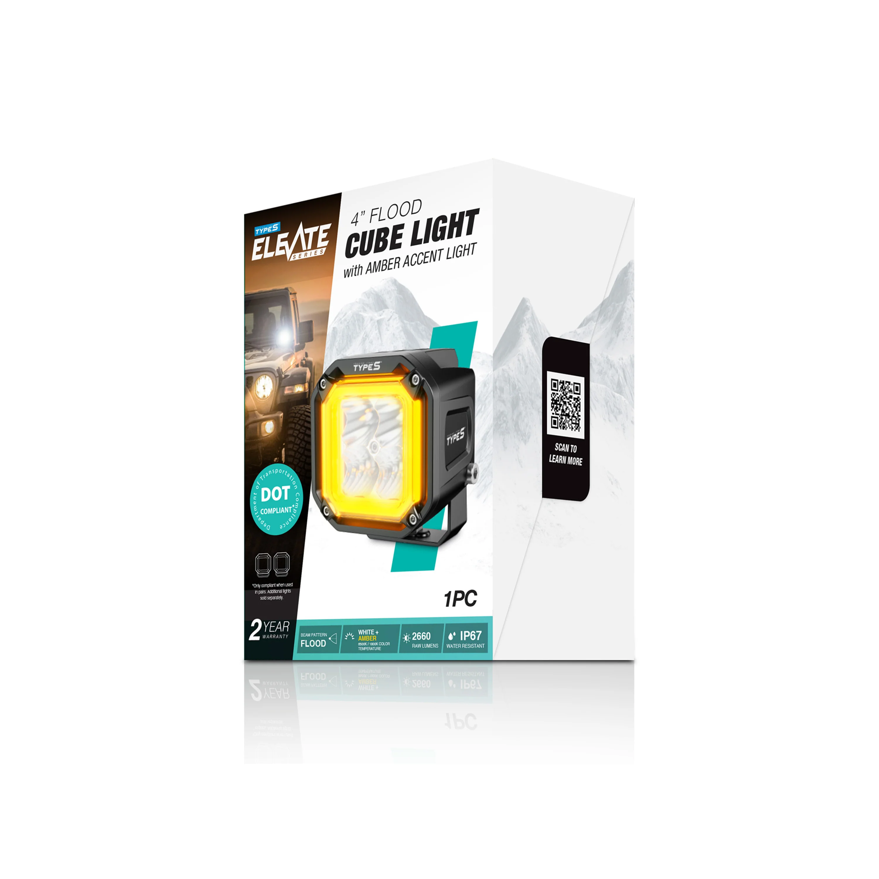 Elevate 4” Flood Cube Light with Amber Accent Light - Image 3
