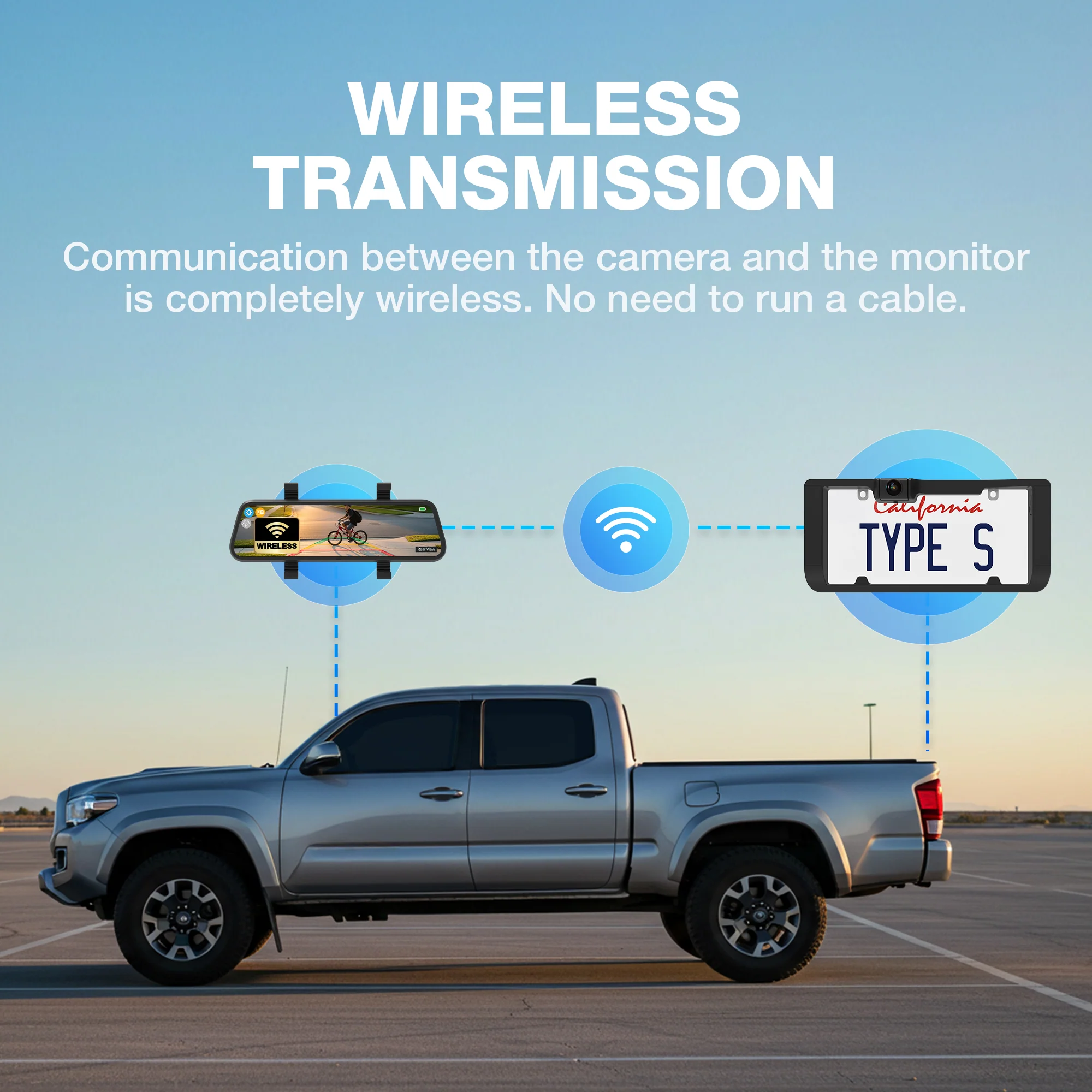 TYPE S Solar Powered Portable License Plate Frame Backup Camera with HD monitor built into rear-view mirror. Smart Wireless Button Control - Image 4