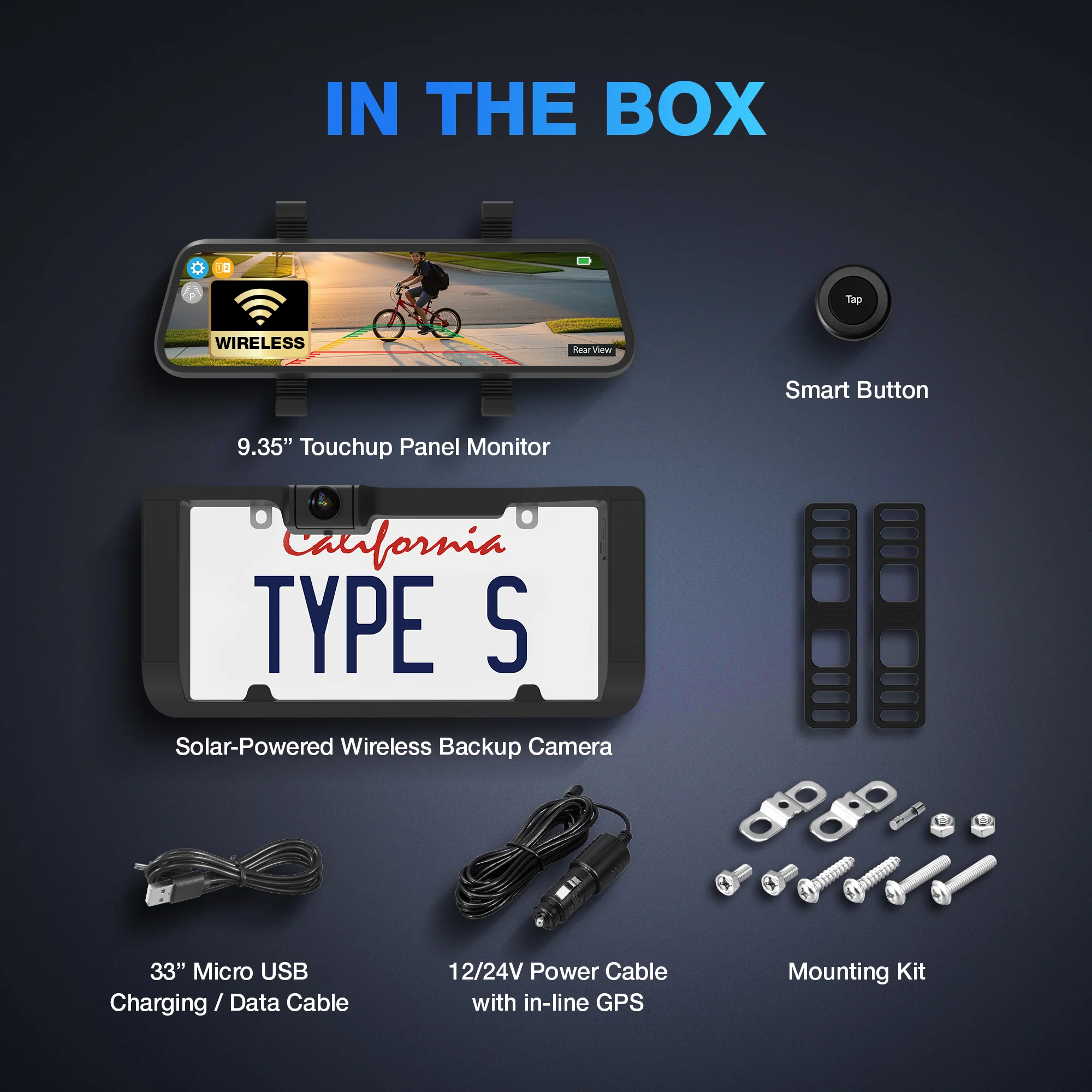 TYPE S Solar Powered Portable License Plate Frame Backup Camera with HD monitor built into rear-view mirror. Smart Wireless Button Control - Image 7